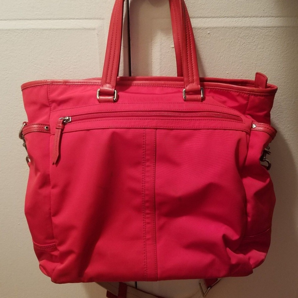 Coach Red Weekend Leather Nylon Tote